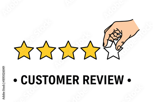 A hand holding a star rating with four yellow and one white star for customer review