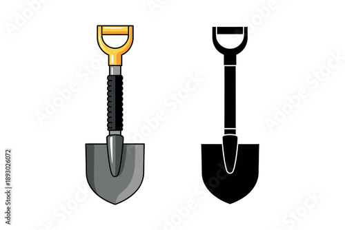 Two shovels with different handles and blades in a simple graphic style