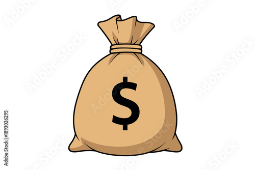 A cartoon illustration of a money bag with a dollar sign on it