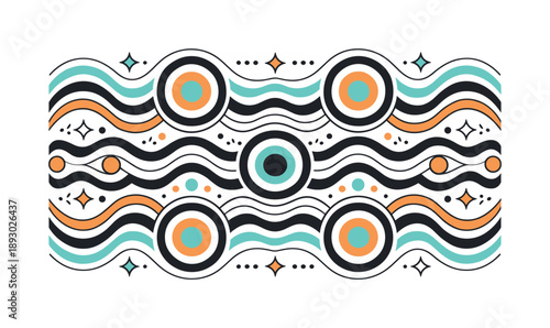 Retro Psychedelic Patterns. Psychedelic retro patterns. Repeating curves, circles, and wave-like forms inspired by 60s and 70s graphic design. Calm hypnotic