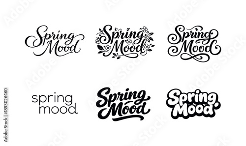Spring Lettering Variations. Spring Mood Calligraphy. Set lettering. harmonious lettering variations of the same emblematic concept, each with different
