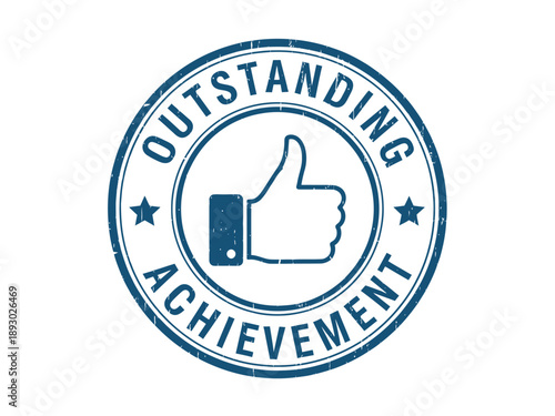 Blue stamp with thumbs up and outstanding achievement text