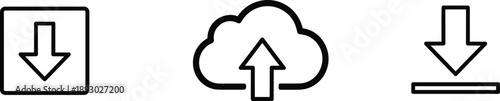 Three download icons showing file transfer actions, including standard arrow, cloud upload, and device download symbol