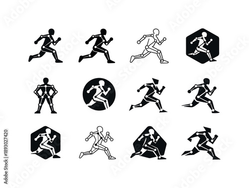 Biomechanics Logo Collection. Biomechanics in sports and human performance. Icon set. Set Logo of Biomechanics in sports and human performance: limb movement