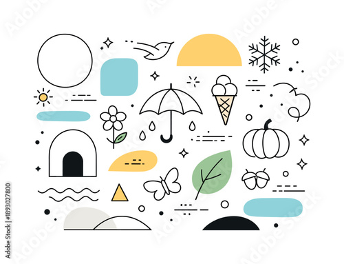 Abstract Seasonal Harmony. Abstract seasonal pattern. Neutral geometric shapes combined with small seasonal hints, versatile decorative background suitable for