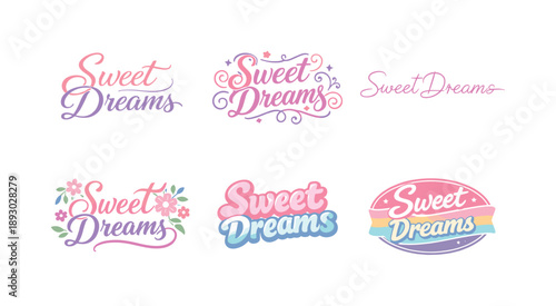 Harmonious Lettering Variations. Soft pastel script. Set lettering. harmonious lettering variations of the same emblematic concept, each with different