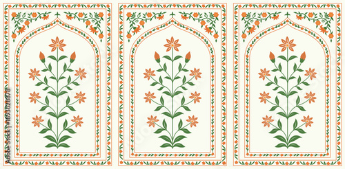 Traditional Mughal flower motif. India wall  decor flower Painting. Mughal wall  paintings, botanical floral ethnic motif