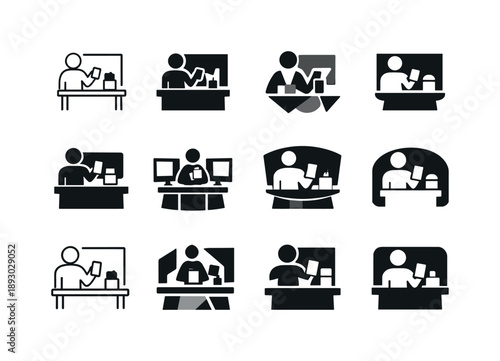 Hands-On Marketing Icons. Product demonstrations and hands-on marketing techniques. Icon set. Set Logo of product demonstrations and hands-on marketing