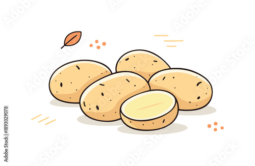 Rustic Potato Illustration. Potatoes rustic minimal. Whole potatoes arranged casually with natural imperfections, earthy simplicity and quiet authenticity.
