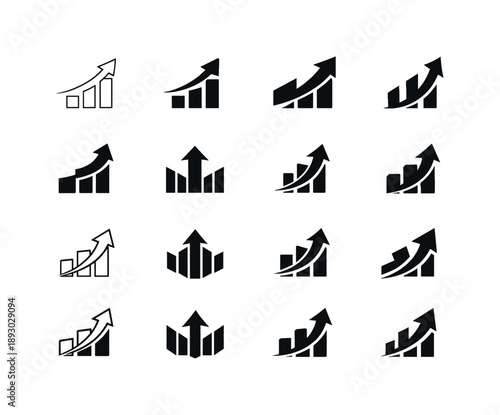 Innovative Trends Icons. Trends and innovations. Icon set. Set Logo of trends and innovations: upward trend arrow. harmonious logo variations of the same