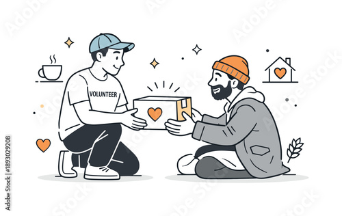 Empathy in Action. Volunteering charity support. Volunteer handing a package to a person in need, gentle gestures and respectful interaction. Empathy, help and