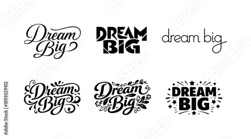 Harmonious Lettering Styles. Decorative script banner typography. Set lettering. harmonious lettering variations of the same emblematic concept, each with