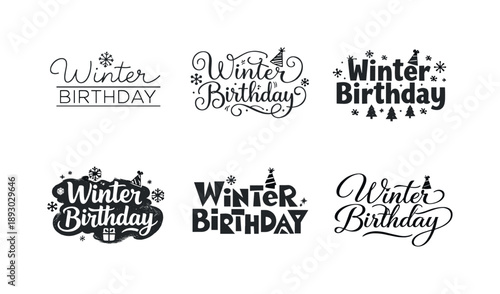 Winter Lettering Variations. Winter birthday celebration. Set lettering. harmonious lettering variations of the same emblematic concept, each with different