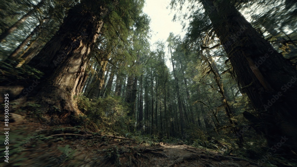 Fototapeta premium Lush green forest with towering trees