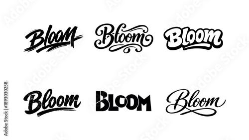 Artistic Lettering Grid. Bloom Brush Set. Set lettering. harmonious lettering variations of the same emblematic concept, each with different artistic