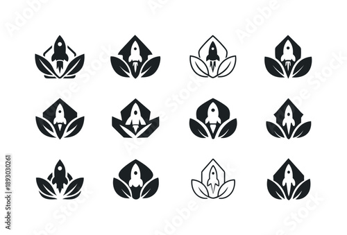 Startup Incubator Icons. Startup incubators. Icon set. Set Logo of Startup incubators: innovation hub and growth symbol. harmonious logo variations of the same