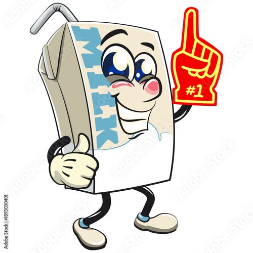 cute milk carton mascot character with straw, isolated vector illustration, work of hand drawn