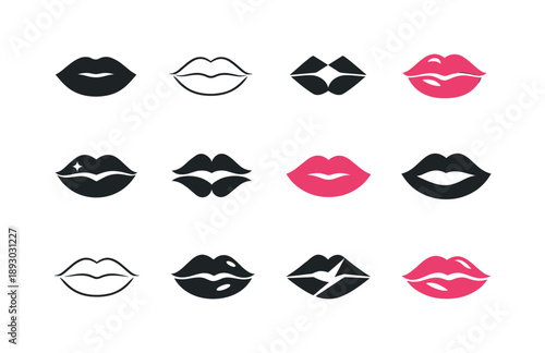 Feminine Beauty Icons. feminine beauty. Icon set. Set Logo of feminine beauty: lips silhouette. harmonious logo variations of the same emblematic concept, each