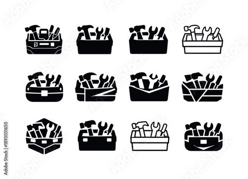 DIY Toolbox Emblems. DIY home improvement projects. Icon set. Set Logo of DIY home improvement projects: toolbox icon. harmonious logo variations of the same
