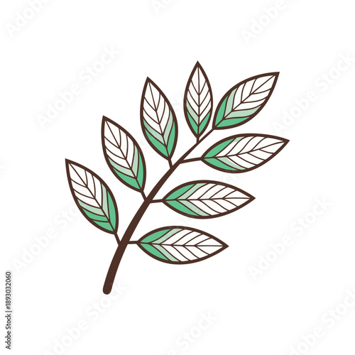 Green leaf branch with detailed veins isolated on transparent background