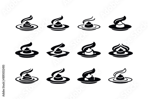 Dish Plating Icons. Dish plating. Icon set. Set Logo of Dish plating: sauce drizzle presentation. harmonious logo variations of the same emblematic concept,