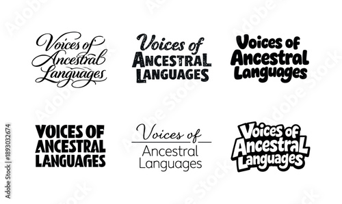 Ancestral Voices Lettering. Voices of ancestral languages. Set lettering. harmonious lettering variations of the same emblematic concept, each with different