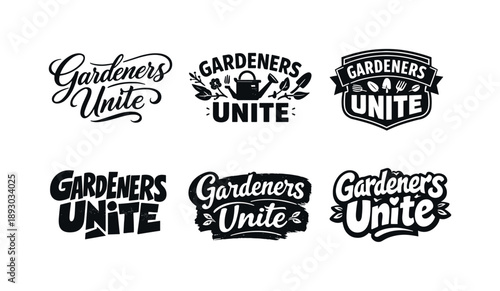 Creative Lettering Showcase. Gardeners Unite. Set lettering. harmonious lettering variations of the same emblematic concept, each with different artistic