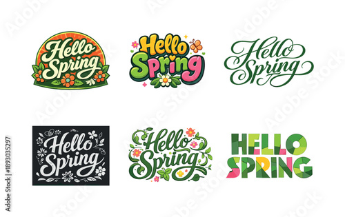 Spring Lettering Variations. Hello Spring. Set lettering. harmonious lettering variations of the same emblematic concept, each with different