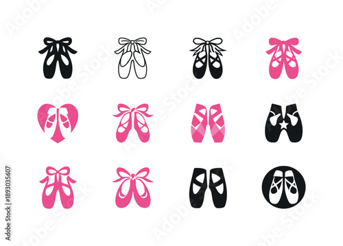 Children's Dance Logos. Children's dance. Icon set. Set Logo of children's dance: ballet shoes. harmonious logo variations of the same emblematic concept, each