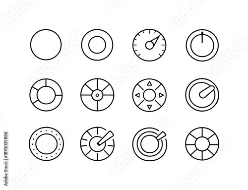 Circular Interface Icons. Circular Interface. Line icon set of Circular Interface: circular button, round icon, dial circle, interface knob, circular control,
