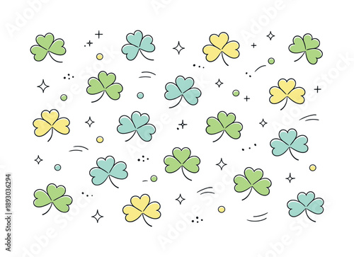 Minimalist Shamrock Design. Shamrock minimal design. Abstract shamrock icon repeated in a soft pattern-like composition, maintaining plenty of white space.