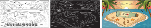 Message in a Bottle on a Heart- Shaped Island Keywords: message in a bottle, love, island, heart