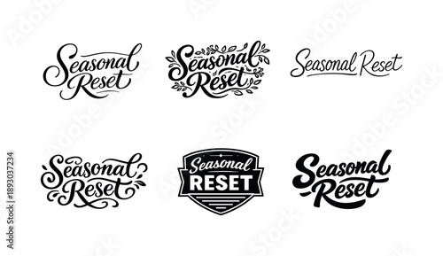 Harmonious Lettering Set. Seasonal reset. Set lettering. harmonious lettering variations of the same emblematic concept, each with different artistic