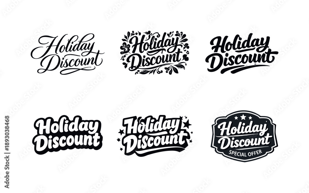 Obraz premium Creative Holiday Lettering. holiday discount set. Set lettering. harmonious lettering variations of the same emblematic concept, each with different artistic