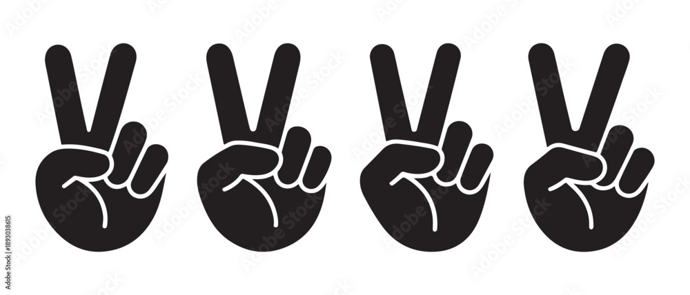 Fototapeta premium Black Hand Peace Signs Victory Gesture Isolated on White Background.
