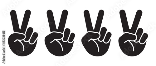 Black Hand Peace Signs Victory Gesture Isolated on White Background.