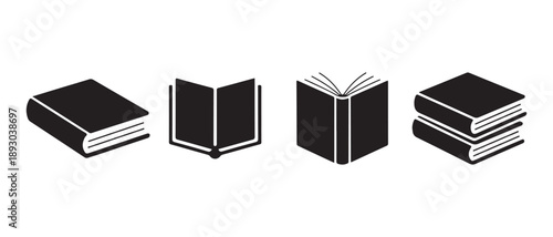 Collection of Open and Closed Books Isolated on White Background.