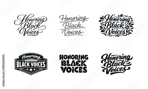 Diverse Lettering Styles. Honoring Black Voices. Set lettering. harmonious lettering variations of the same emblematic concept, each with different artistic