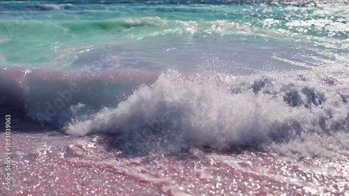 Ocean waves crashing on the shore with beautiful colors and textures.