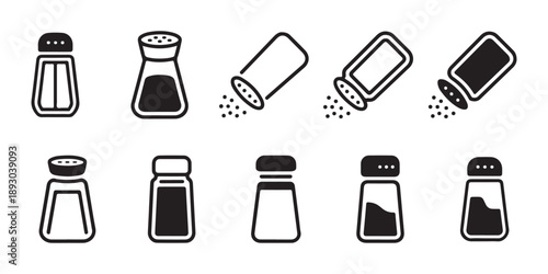 Collection of Salt and Pepper Shakers Icons, Isolated on White Background.