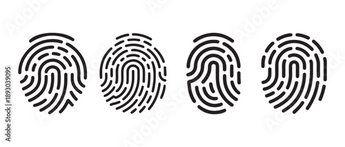 Set of Four Unique Fingerprint Icons Isolated on White Background.