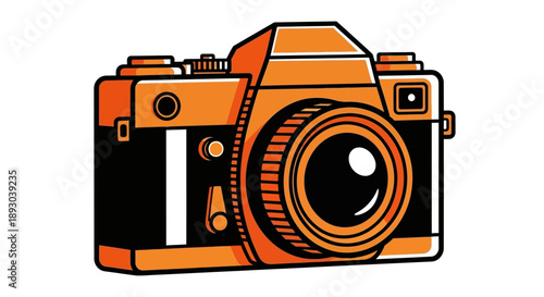 Retro orange and black vintage camera illustration.