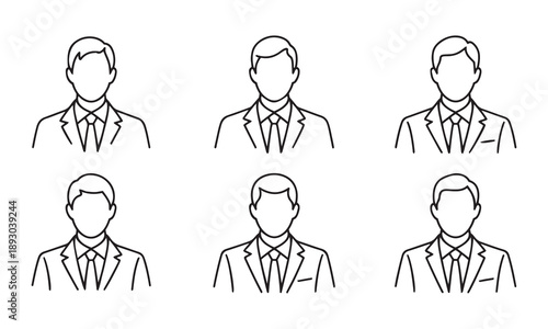 Professional Businessman Avatar Line Art Icons. Generic Male User Profile Busts in Minimalist Vector Style.