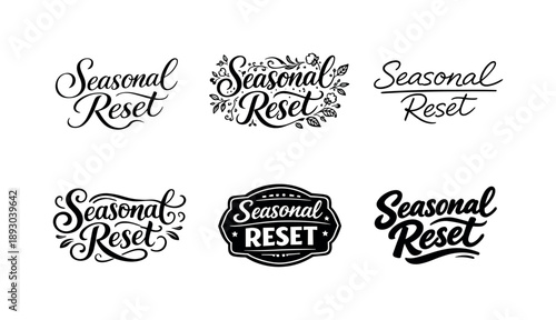 Harmonious Lettering Set. Seasonal reset. Set lettering. harmonious lettering variations of the same emblematic concept, each with different artistic