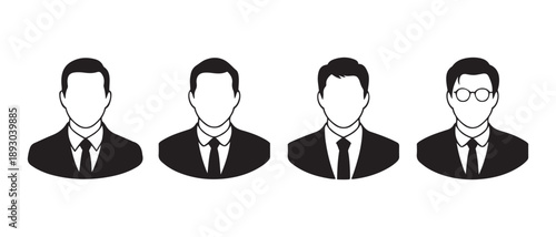 Diverse Group of Men in Suits Icons isolated on white background.