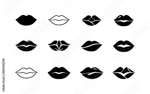 Feminine Beauty Icons. feminine beauty. Icon set. Set Logo of feminine beauty: lips silhouette. harmonious logo variations of the same emblematic concept, each