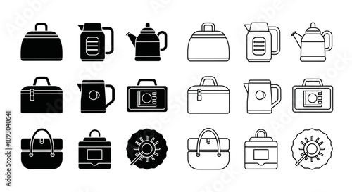 Travel accessories icons set black and white Vector