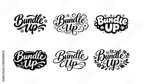 Bundle Up Typography. Bundle Up. Set lettering. harmonious lettering variations of the same emblematic concept, each with different artistic interpretation