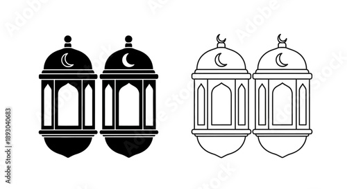 Islamic lanterns ramadan eid moon light Vector