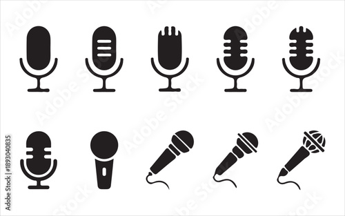 Podcast studio microphone icon set